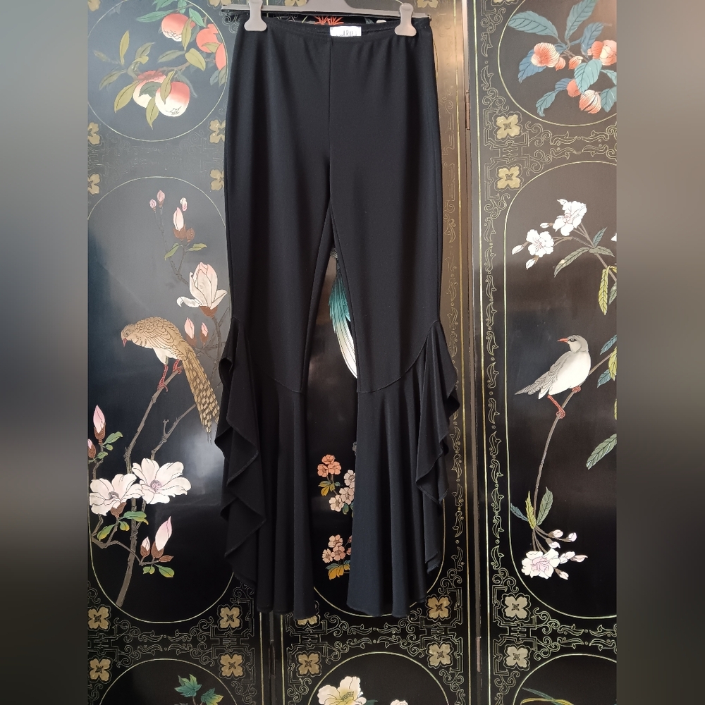 Joseph Ribkoff Black Ruffle Flare Pants